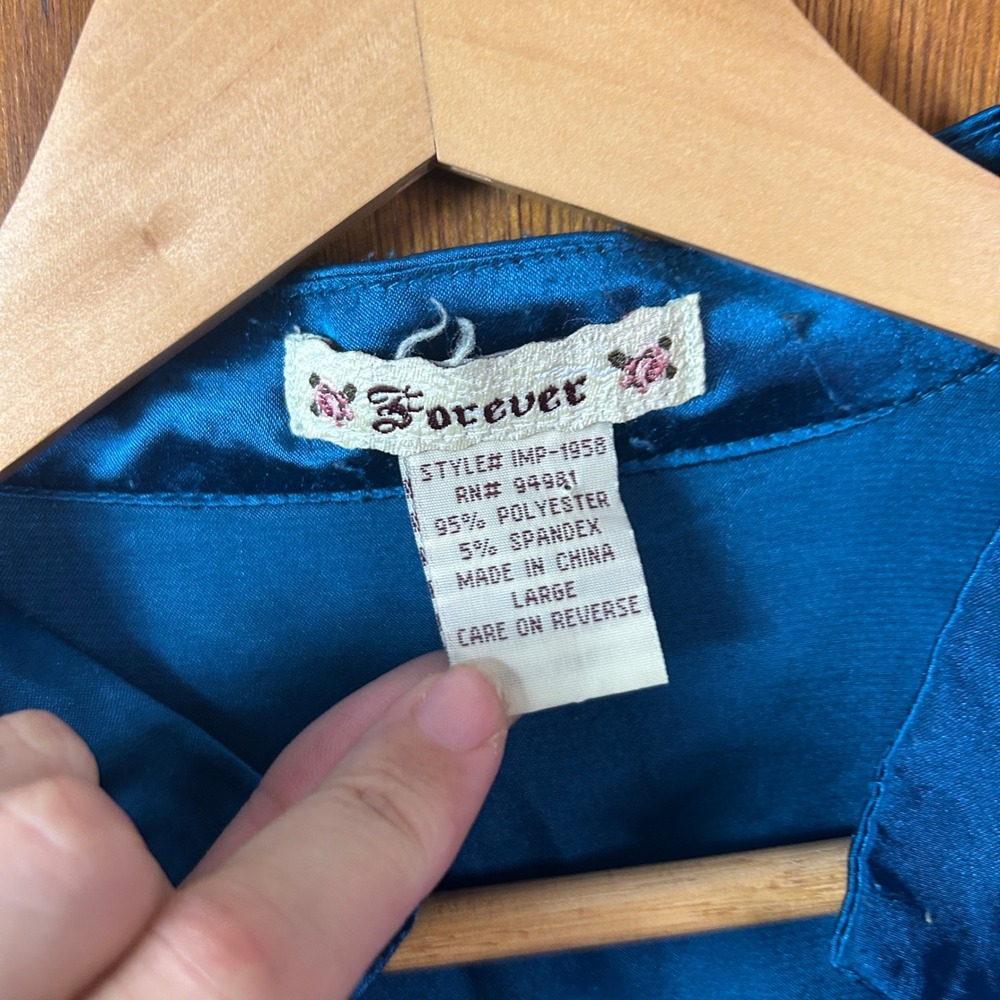 Vintage‎ Forever 21 Teal Y2K Pleated Ruched V Neck Short Sleeve Top Babydoll - Picture 4 of 8